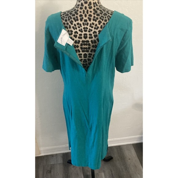 Country Concepts Dress M Teal Green Linen Cotton Midi Shift Lighthouse Solid - Picture 7 of 8